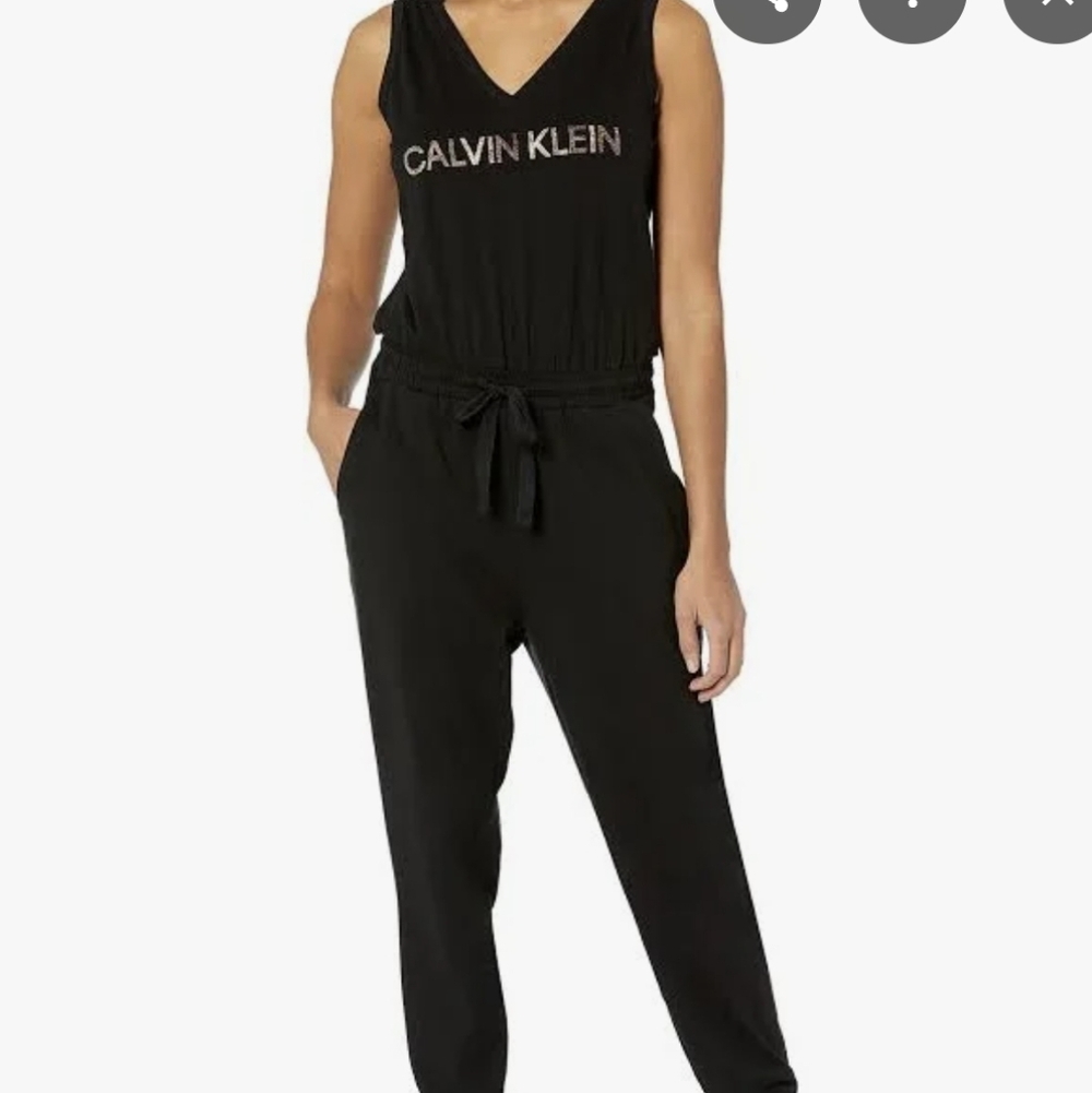 Calvin Klein Black Sleeveless Jumpsuit with Gold Logo - Picture 3 of 3